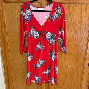Bobbie Brooks Red Floral Long Sleeve Dress